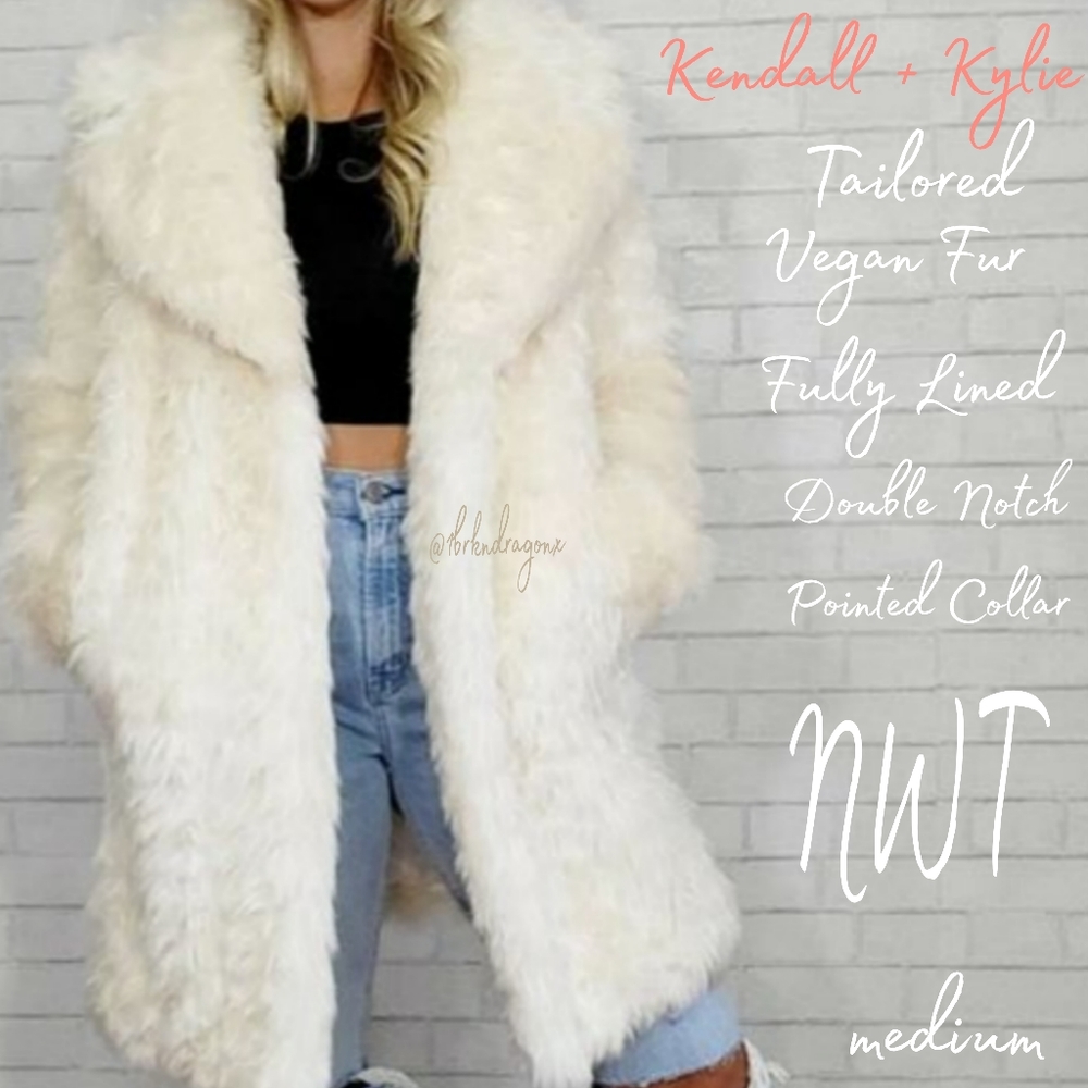 NWT Fully Lined Fur Coat Vegan Cream Ivory Fur Pea Coat Overcoat - Picture 6 of 16